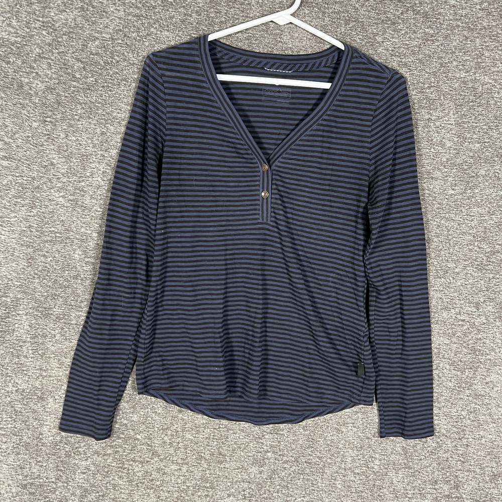 Patagonia Shirt Womens Small Blue Striped Long Sleeve Henley Top 21085FA12